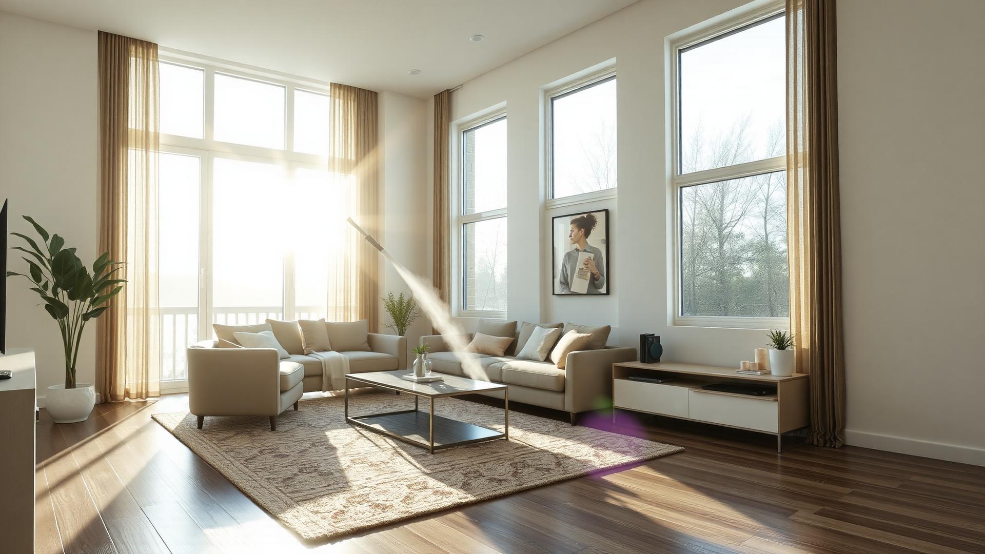 Bright, professionally cleaned living room in a Sterling, Virginia home